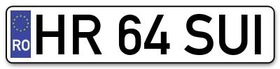 Placuta inmatriculare numar auto  HR-64-SUI, HR 64 SUI, HR64SUI