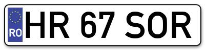 Placuta inmatriculare numar auto  HR-67-SOR, HR 67 SOR, HR67SOR