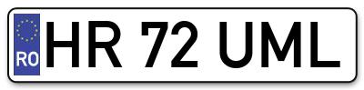Placuta inmatriculare numar auto  HR-72-UML, HR 72 UML, HR72UML