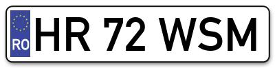 Placuta inmatriculare numar auto  HR-72-WSM, HR 72 WSM, HR72WSM