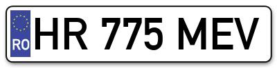 Placuta inmatriculare numar auto  HR-775-MEV, HR 775 MEV, HR775MEV