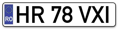 Placuta inmatriculare numar auto  HR-78-VXI, HR 78 VXI, HR78VXI