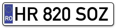 Placuta inmatriculare numar auto  HR-820-SOZ, HR 820 SOZ, HR820SOZ