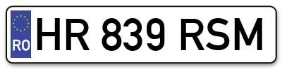 Placuta inmatriculare numar auto  HR-839-RSM, HR 839 RSM, HR839RSM