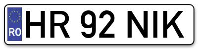 Placuta inmatriculare numar auto  HR-92-NIK, HR 92 NIK, HR92NIK