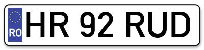 Placuta inmatriculare numar auto  HR-92-RUD, HR 92 RUD, HR92RUD