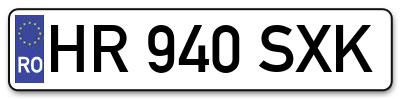 Placuta inmatriculare numar auto  HR-940-SXK, HR 940 SXK, HR940SXK