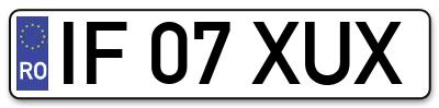 Placuta inmatriculare numar auto  IF-07-XUX, IF 07 XUX, IF07XUX