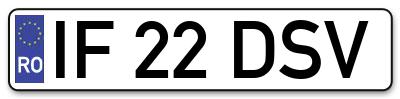 Placuta inmatriculare numar auto  IF-22-DSV, IF 22 DSV, IF22DSV