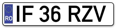 Placuta inmatriculare numar auto  IF-36-RZV, IF 36 RZV, IF36RZV