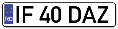 Placuta inmatriculare numar auto  IF-40-DAZ, IF 40 DAZ, IF40DAZ
