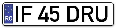 Placuta inmatriculare numar auto  IF-45-DRU, IF 45 DRU, IF45DRU