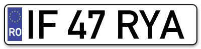 Placuta inmatriculare numar auto  IF-47-RYA, IF 47 RYA, IF47RYA