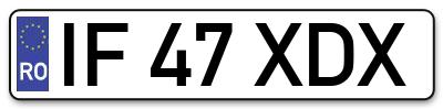 Placuta inmatriculare numar auto  IF-47-XDX, IF 47 XDX, IF47XDX
