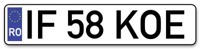 Placuta inmatriculare numar auto  IF-58-KOE, IF 58 KOE, IF58KOE