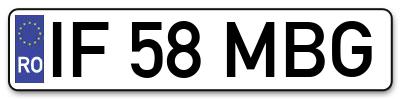 Placuta inmatriculare numar auto  IF-58-MBG, IF 58 MBG, IF58MBG