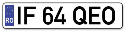 Placuta inmatriculare numar auto  IF-64-QEO, IF 64 QEO, IF64QEO