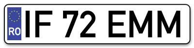 Placuta inmatriculare numar auto  IF-72-EMM, IF 72 EMM, IF72EMM
