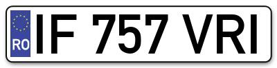 Placuta inmatriculare numar auto  IF-757-VRI, IF 757 VRI, IF757VRI