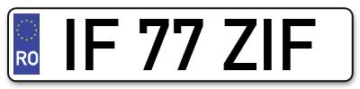 Placuta inmatriculare numar auto  IF-77-ZIF, IF 77 ZIF, IF77ZIF