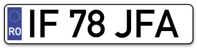 Placuta inmatriculare numar auto  IF-78-JFA, IF 78 JFA, IF78JFA