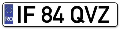 Placuta inmatriculare numar auto  IF-84-QVZ, IF 84 QVZ, IF84QVZ