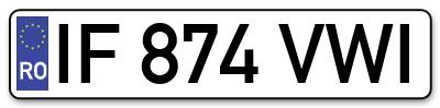 Placuta inmatriculare numar auto  IF-874-VWI, IF 874 VWI, IF874VWI