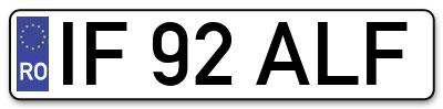 Placuta inmatriculare numar auto  IF-92-ALF, IF 92 ALF, IF92ALF