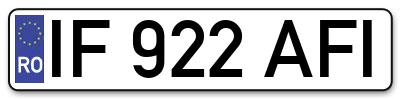 Placuta inmatriculare numar auto  IF-922-AFI, IF 922 AFI, IF922AFI