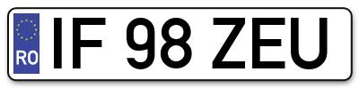 Placuta inmatriculare numar auto  IF-98-ZEU, IF 98 ZEU, IF98ZEU