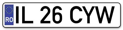 Placuta inmatriculare numar auto  IL-26-CYW, IL 26 CYW, IL26CYW