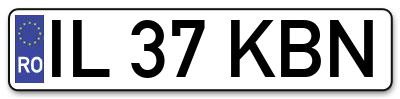 Placuta inmatriculare numar auto  IL-37-KBN, IL 37 KBN, IL37KBN