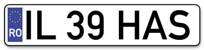 Placuta inmatriculare numar auto  IL-39-HAS, IL 39 HAS, IL39HAS