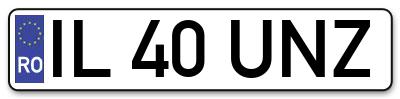 Placuta inmatriculare numar auto  IL-40-UNZ, IL 40 UNZ, IL40UNZ