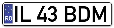 Placuta inmatriculare numar auto  IL-43-BDM, IL 43 BDM, IL43BDM