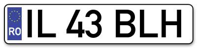 Placuta inmatriculare numar auto  IL-43-BLH, IL 43 BLH, IL43BLH