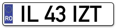 Placuta inmatriculare numar auto  IL-43-IZT, IL 43 IZT, IL43IZT