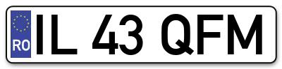 Placuta inmatriculare numar auto  IL-43-QFM, IL 43 QFM, IL43QFM