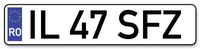 Placuta inmatriculare numar auto  IL-47-SFZ, IL 47 SFZ, IL47SFZ