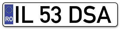 Placuta inmatriculare numar auto  IL-53-DSA, IL 53 DSA, IL53DSA