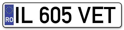 Placuta inmatriculare numar auto  IL-605-VET, IL 605 VET, IL605VET