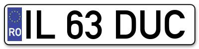Placuta inmatriculare numar auto  IL-63-DUC, IL 63 DUC, IL63DUC