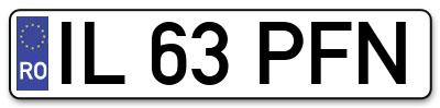 Placuta inmatriculare numar auto  IL-63-PFN, IL 63 PFN, IL63PFN