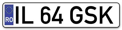 Placuta inmatriculare numar auto  IL-64-GSK, IL 64 GSK, IL64GSK