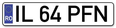 Placuta inmatriculare numar auto  IL-64-PFN, IL 64 PFN, IL64PFN