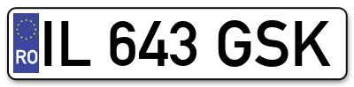Placuta inmatriculare numar auto  IL-643-GSK, IL 643 GSK, IL643GSK