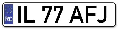 Placuta inmatriculare numar auto  IL-77-AFJ, IL 77 AFJ, IL77AFJ