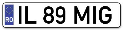 Placuta inmatriculare numar auto  IL-89-MIG, IL 89 MIG, IL89MIG