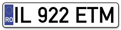 Placuta inmatriculare numar auto  IL-922-ETM, IL 922 ETM, IL922ETM