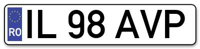 Placuta inmatriculare numar auto  IL-98-AVP, IL 98 AVP, IL98AVP